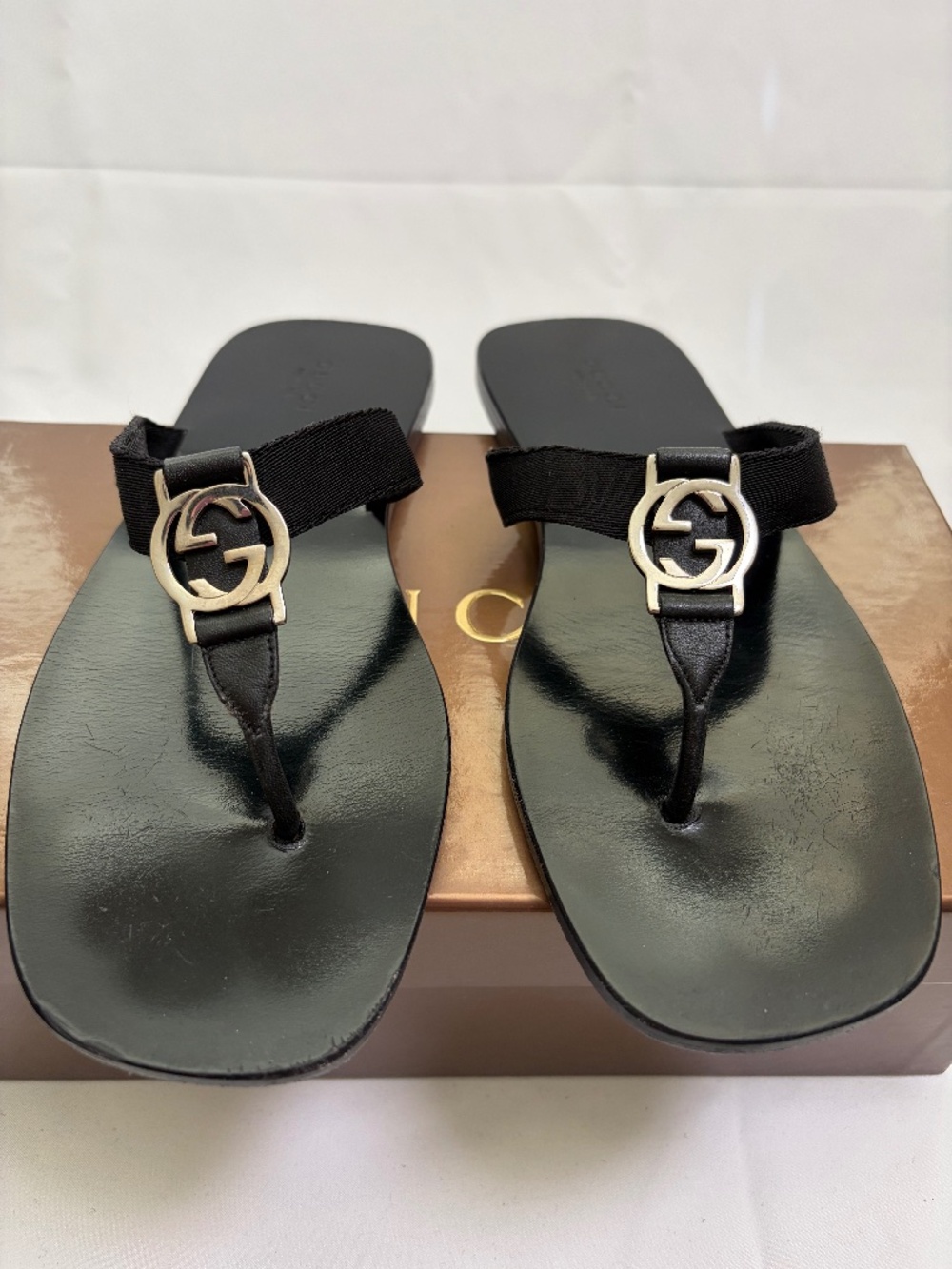 Gucci Nylon Lifford Flat Sandal in Black Sz 37.5